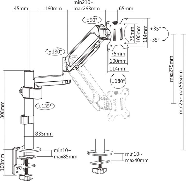 Immagine prodotto Value Barra di supporto per braccio LCD, 4 giunti, montaggio su tavolo (Tavolo, 32", 9 kg)