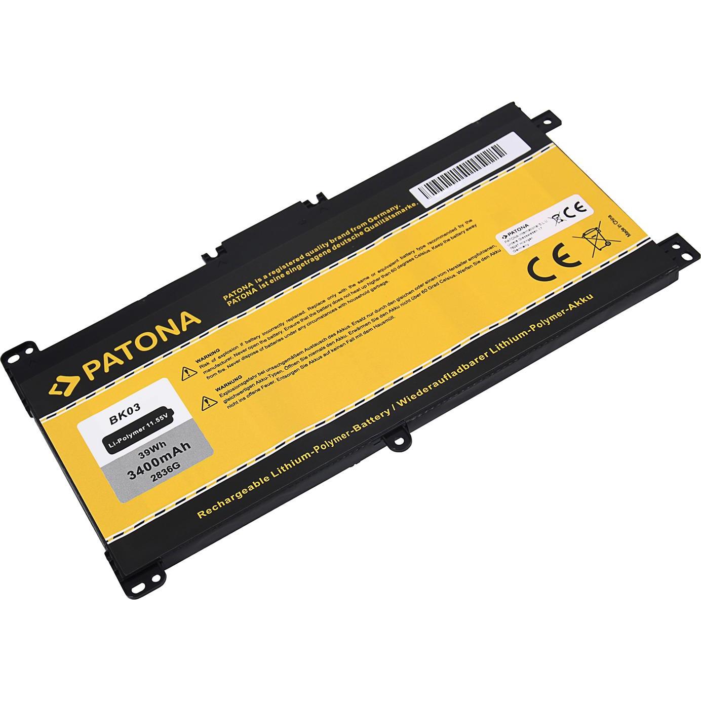Patona Batteria HP Pavilion X360 Serie BK03 (3 cubicoli, 3400 mAh), Batteria per notebook, Nero