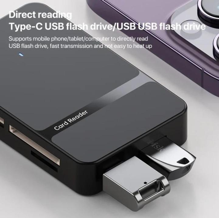 Actual product image PowerGuard 8-in-1 USB-C Lightning Hub with USB-A, SD, MicroSD, CF, MS Cardreader (Lightning, USB-C, MicroDot)