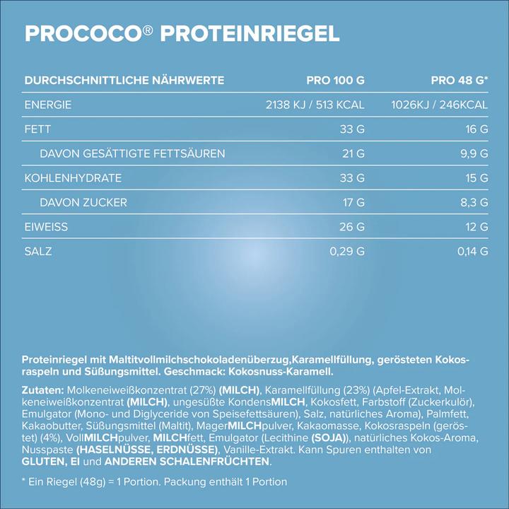 Valeurs nutritives et ingrédients IronMaxx Prococo Bar (24 x 48g) (24 pcs)