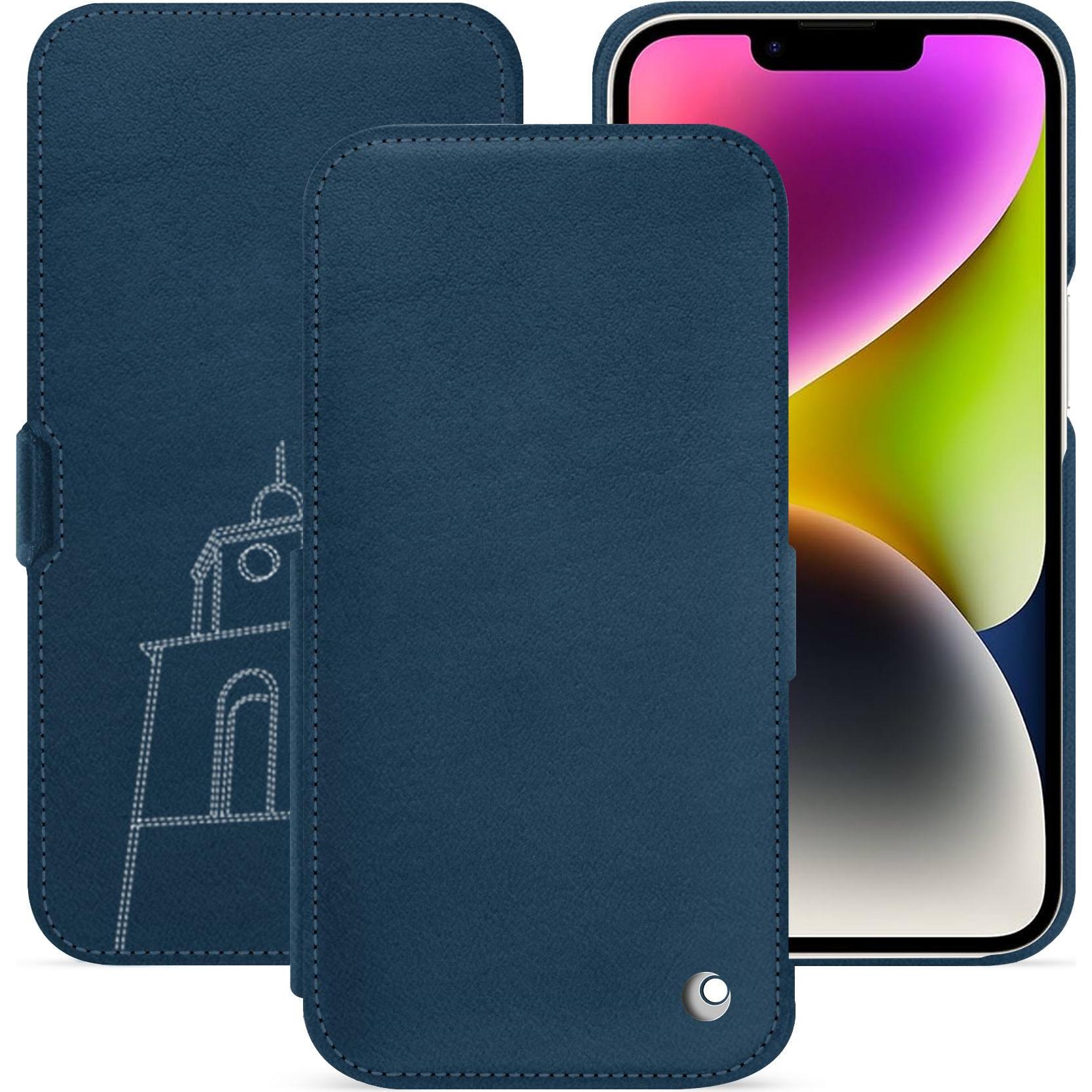 Noreve Lederschutzhülle horizontal (Apple iPhone 15 Plus), Smartphone Hülle, Blau