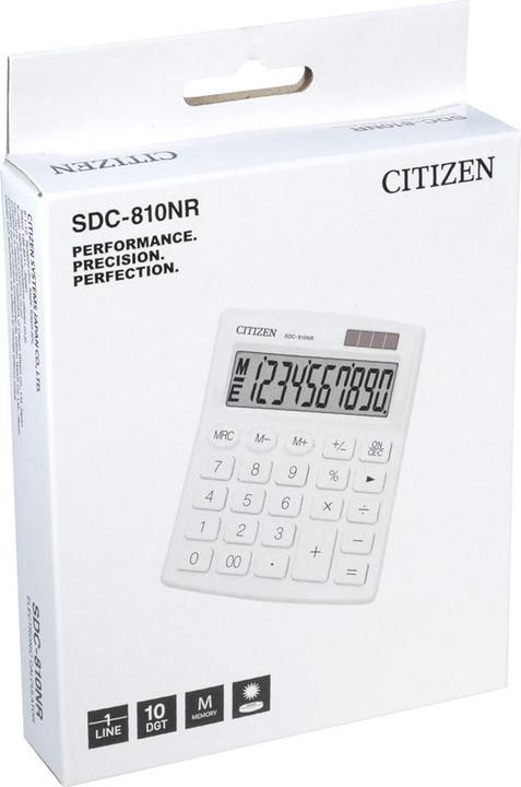 Produktbild Citizen calculator calculator SDC810NRWHE, white, desktop, 10 seats, dual power supply (Solarzellen, Batterien)
