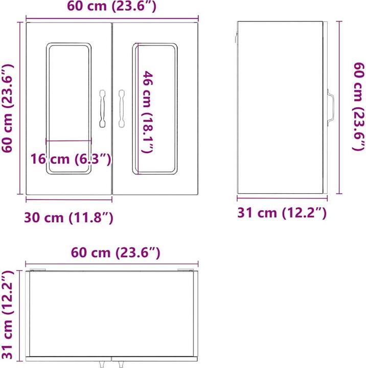 Actual product image VidaXL Kitchen wall unit with glass door Kalmar brown oak-look (60 x 31 x 60 cm)