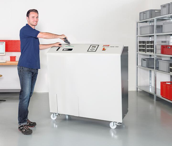 Image du produit HSM Powerline HDS 150 Destructeur de disques durs, 1 niveau, bandes : 40 mm (Coupe droite)