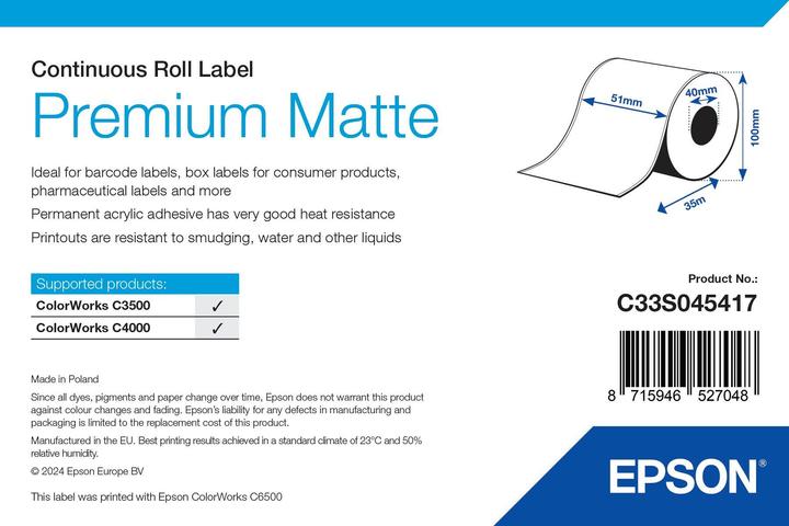Actual product image Epson Premium Mat Label