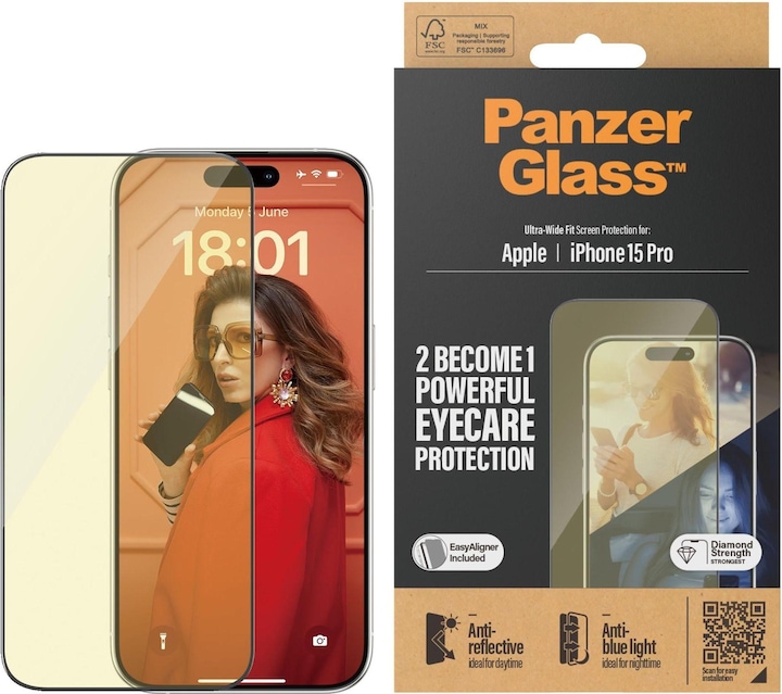 Produktbild PanzerGlass Eyecare Screen Protection Ultra-Wide Fit (1 Stück, Apple iPhone 15 Pro)