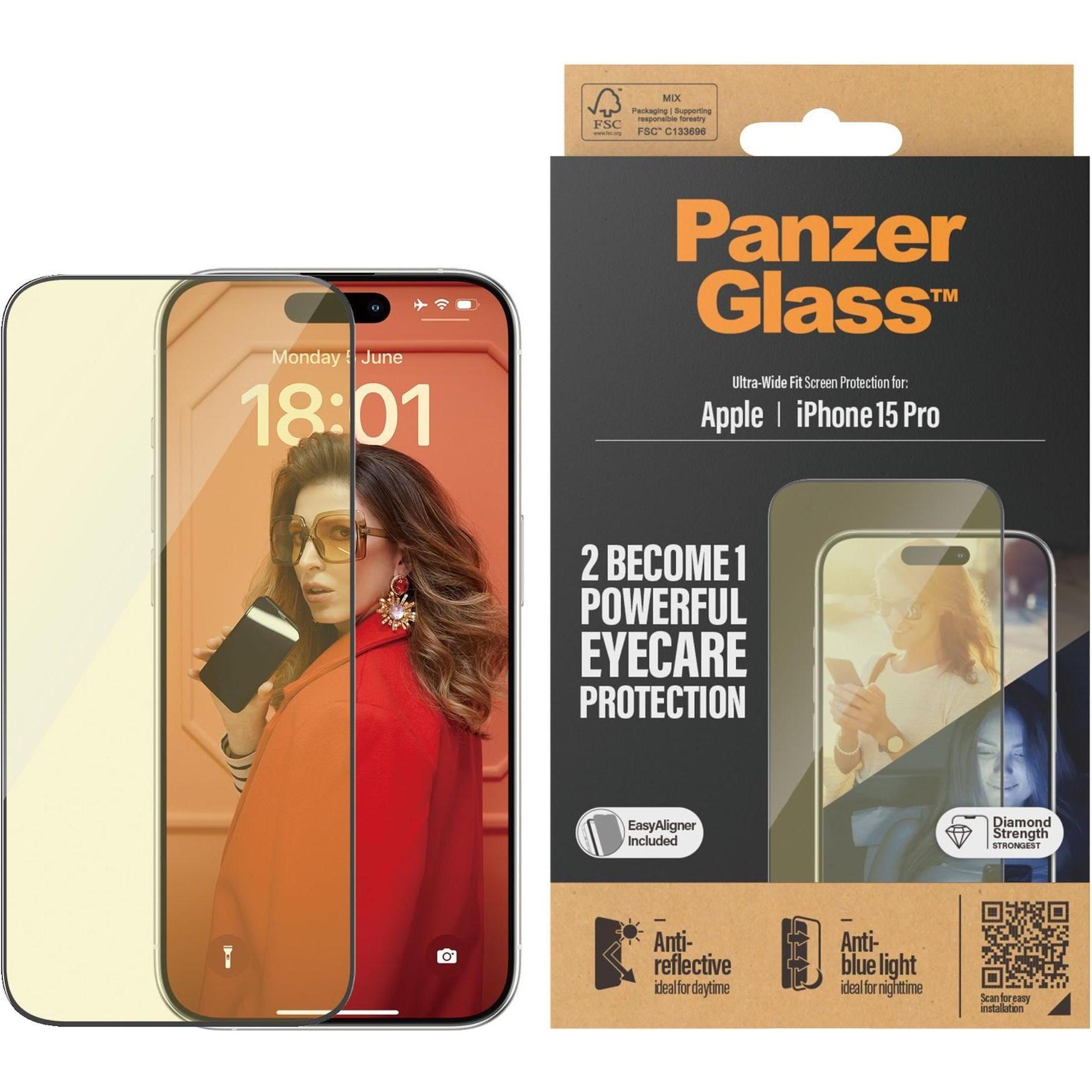 Thumbnail - PanzerGlass Eyecare Screen Protection Ultra-Wide Fit (1 Stück, Apple iPhone 15 Pro), Smartphone Schutzfolie, Transparent