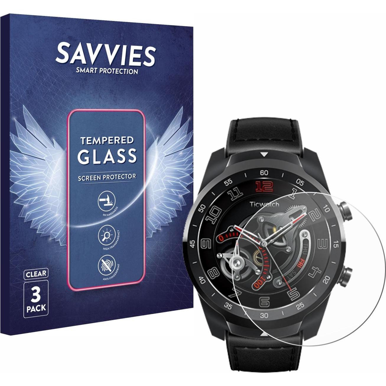 Savvies Panzerglas Hartglas Displayschutz, Smartwatch Schutzfolie, Transparent