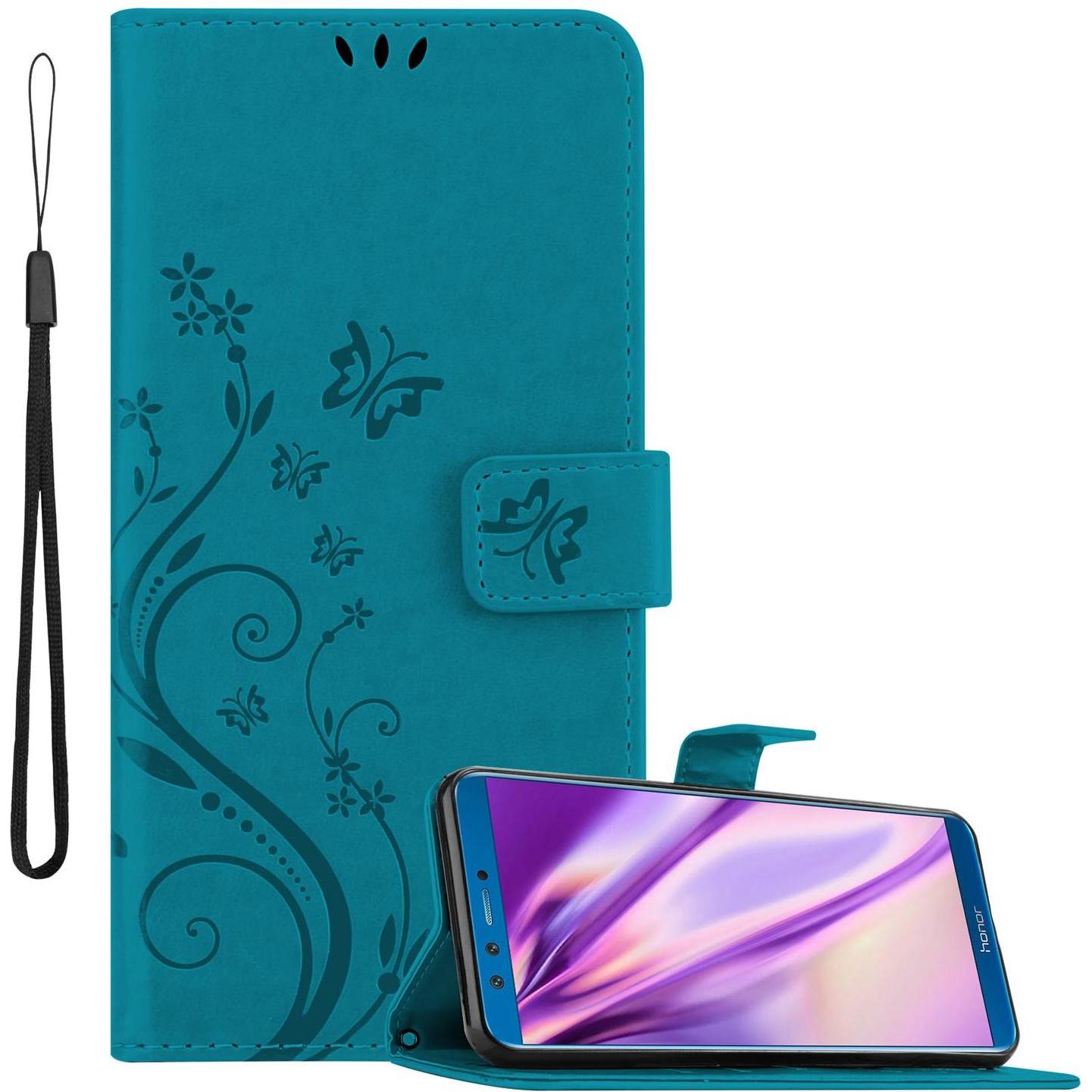 Cadorabo Flower Book Cover (Honor 9 Lite), Smartphone Hülle, Blau