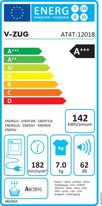 Energy Label V-Zug AdoraTrocknen V4000 (7 kg, Right)