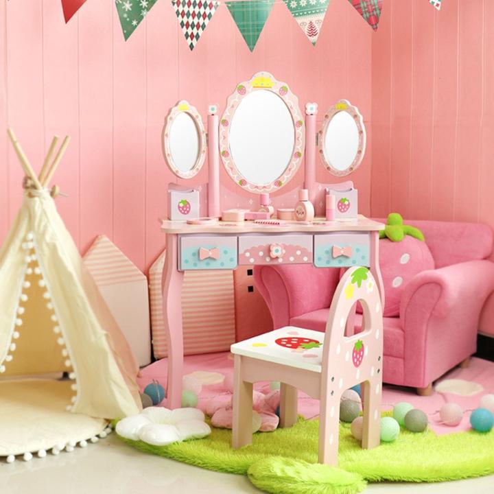 Image du produit Hermex Jeu de maquillage pour enfants Commode de maquillage Miroir de beauté Table de beauté (60 x 30 x 96,5 cm)