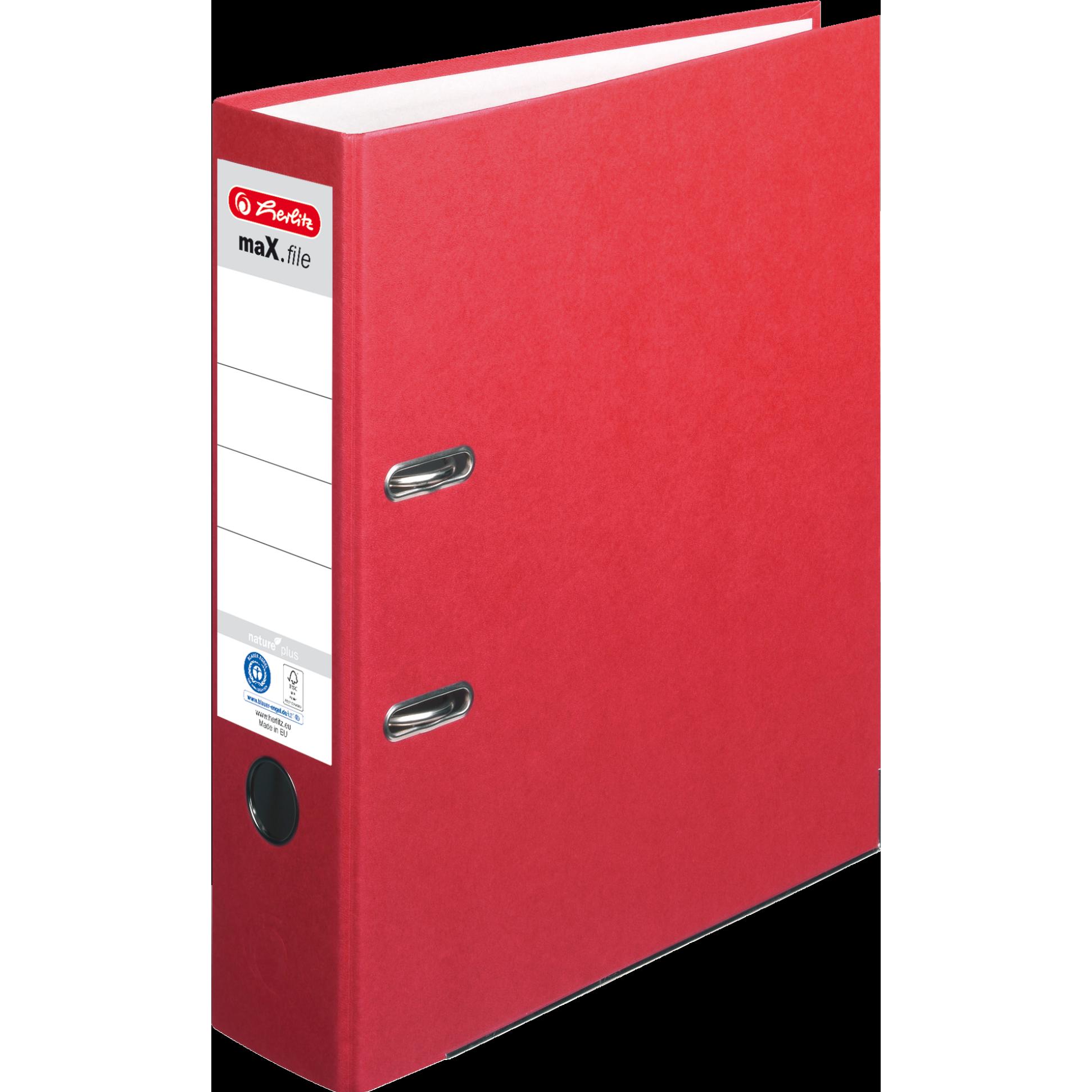Thumbnail - Herlitz, Ordner, Ordner maX.file nature plus, Rückenbr.: 80 mm, rot DIN A4, Spezialpapierbezug, Kantenschutz, aufgekl (A...