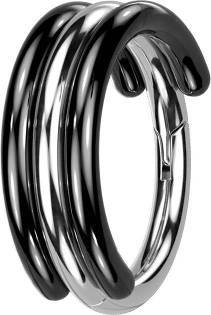 Produktbild Star Piercing Micro Segmentring klappbar silber zwei Randreifen schwarz (ohne Messing, Titan)