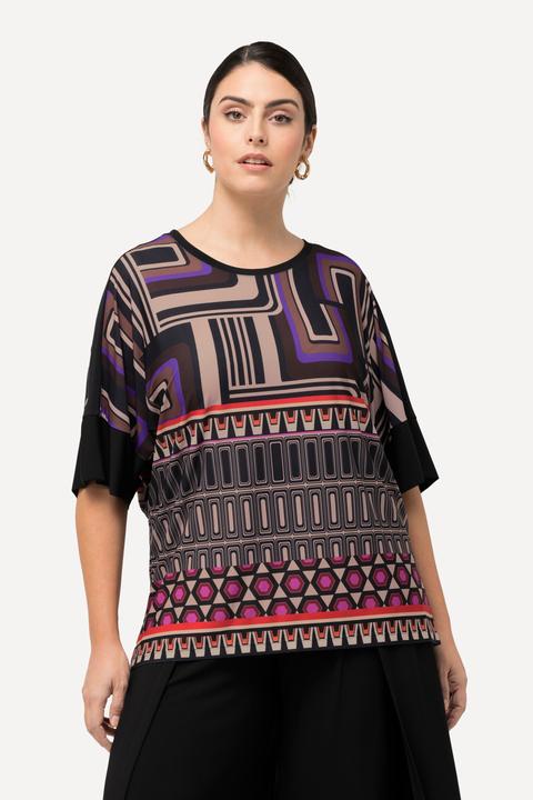 Produktbild Ulla Popken Damen grosse Grössen Blusenshirt, Oversized, Rundhals, Halbarm schwarz 54+ 829443100-54+ (56)