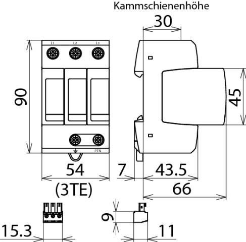 Actual product image Dehn limit value C Type 2 3P 15 ka 3 kV (952307)