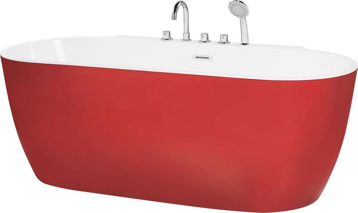 Actual product image Beliani Bathtub freestanding red with tap oval 170 x 80 cm ROTSO (286 l, 170 cm, 80 cm)