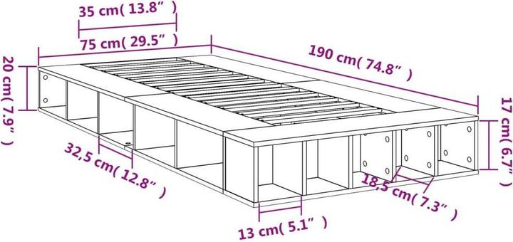 Image du produit vidaXL Bettgestell (75 x 190 cm)