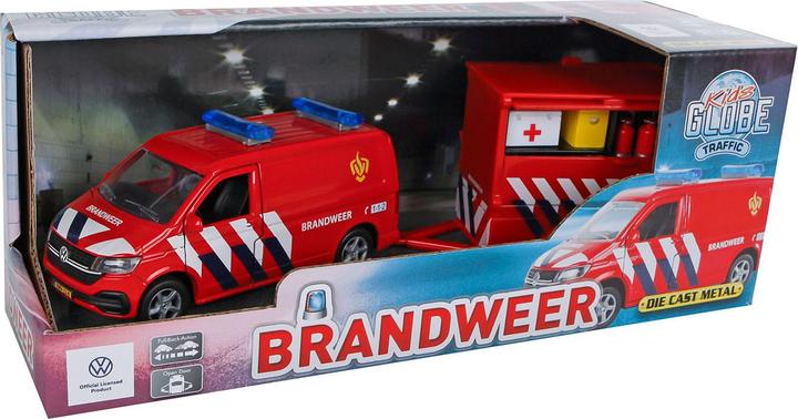 Actual product image Kids Globe Farming Car Volkswagen Transporter fire engine and trailer (NL)