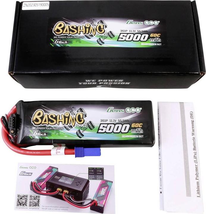 Immagine prodotto Gens Ace Batteria GensAce G-Tech LiPo 5000mAh 11.1V 60C 3S1P, spina EC2 (11.10 V, 5000 mAh)