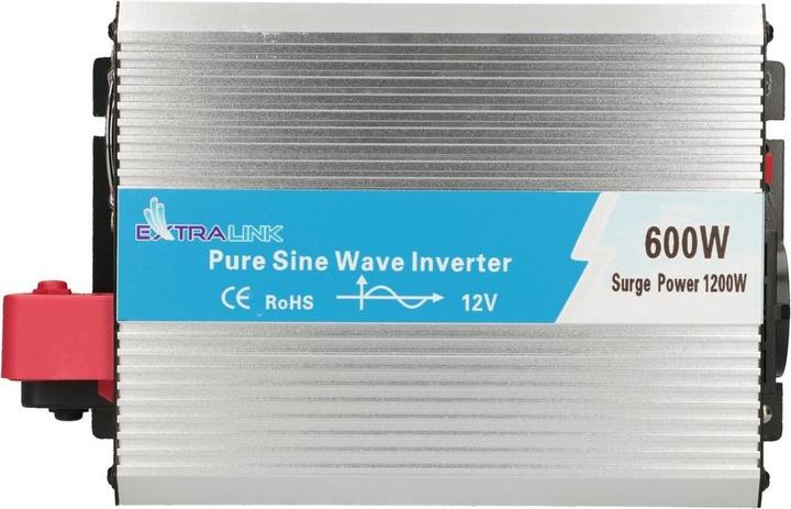 Produktbild Extralink VOLTAGE CONVERTER -,, PURE SINUS OPIP-600W power adapter/inverter Auto Aluminium, Black