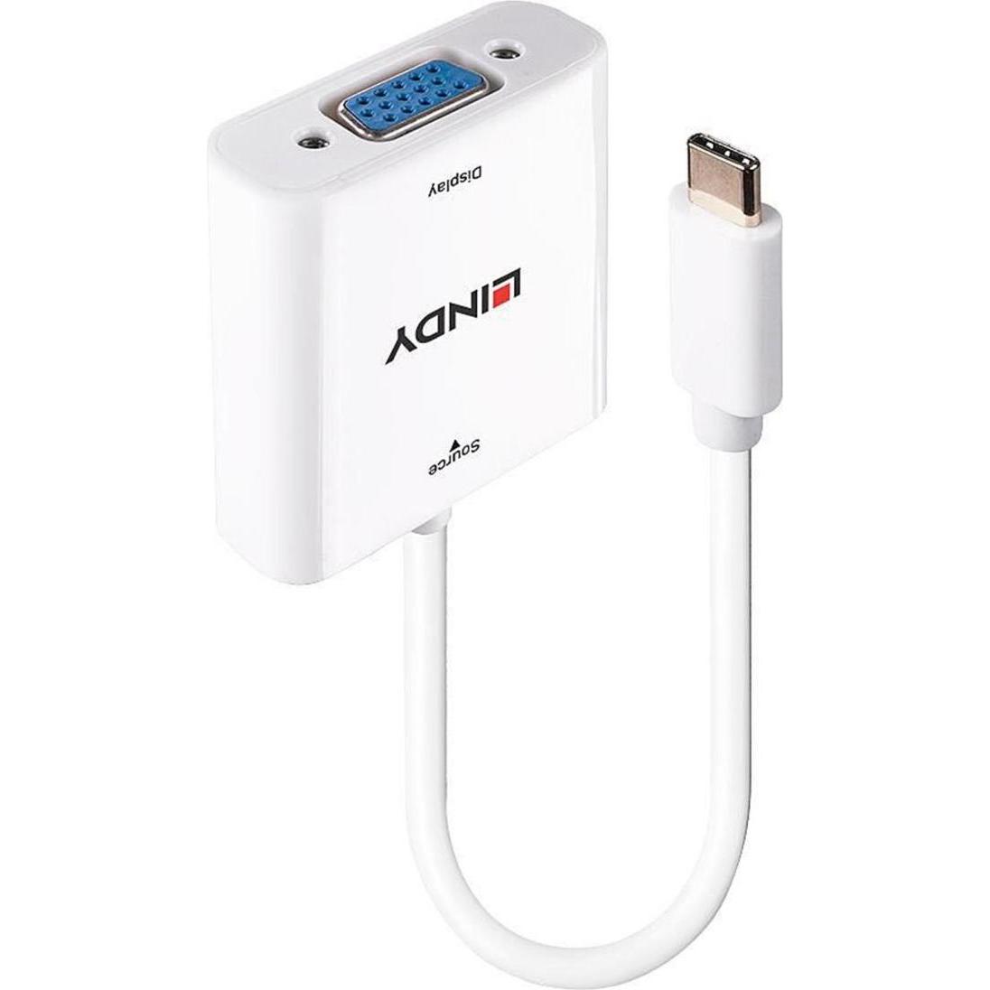 Lindy Konverter USB Typ C auf VGA (USB Typ-C, VGA, 11 cm), Data + Video Adapter, Weiss