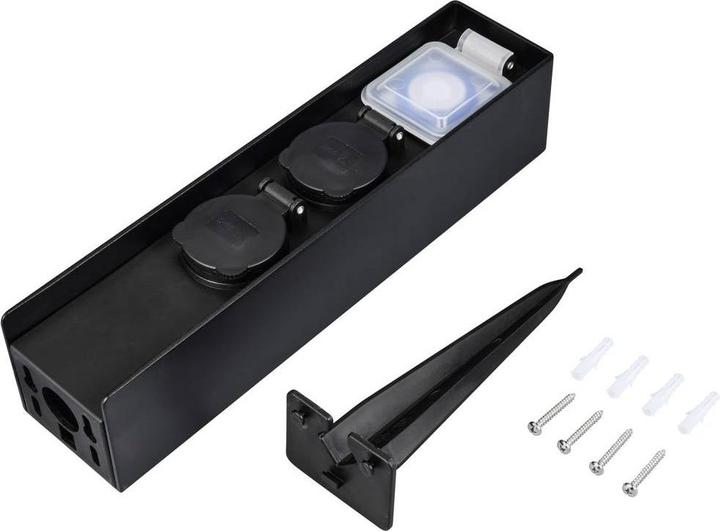 Sygonix SY-6121656 Garden socket outlet with timer, 2-gang black, raised mounting position (2x)