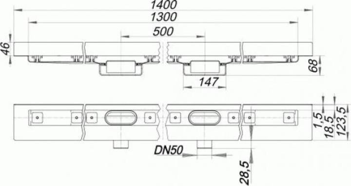 Produktbild Dallmer Duschrinne CeraLine Nano W 1300mm, 524799, DN 50 Bauhöhe 68mm (1530 mm)