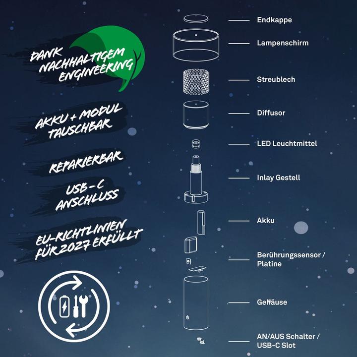 Image du produit Briloner Brilo unplugged JUNA Akku Tischleuchte - Anthrazit (210 lm)