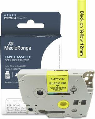 Produktbild MediaRange Schriftbandkassette schwarz auf signalgelb 5m x 12mm (1.20 cm, Gelb, Schwarz)