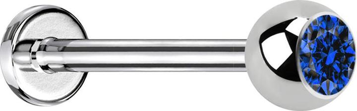 Image du produit Star Piercing Micro Labret argenté avec boule et cristal bleu foncé (Acier chirurgical 316L, sans laiton)