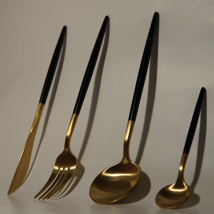 Actual product image Spa Solutions Verona cutlery set black gold 16 pieces (16 Piece, Cutlery set)