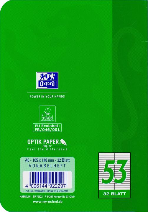 Produktbild Oxford Vokabelheft (A6, Liniert, Harter Einband)