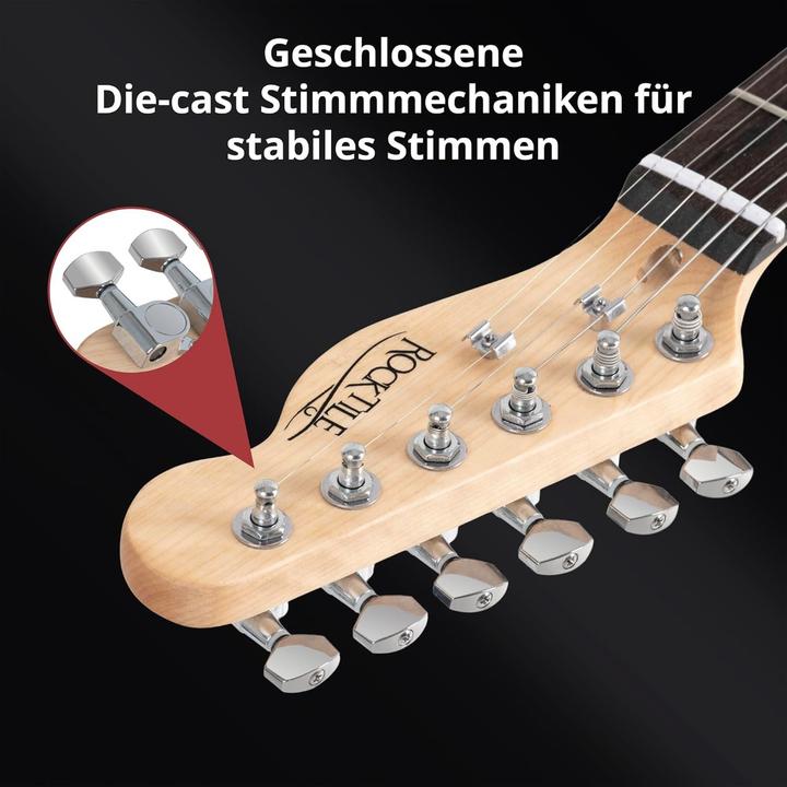 Image du produit Rocktile Guitare électrique avec micros simple bobinage et manche en érable (Guitare électrique, Corps : Tilleul, Manche : Érable, Touche : Palissandre)