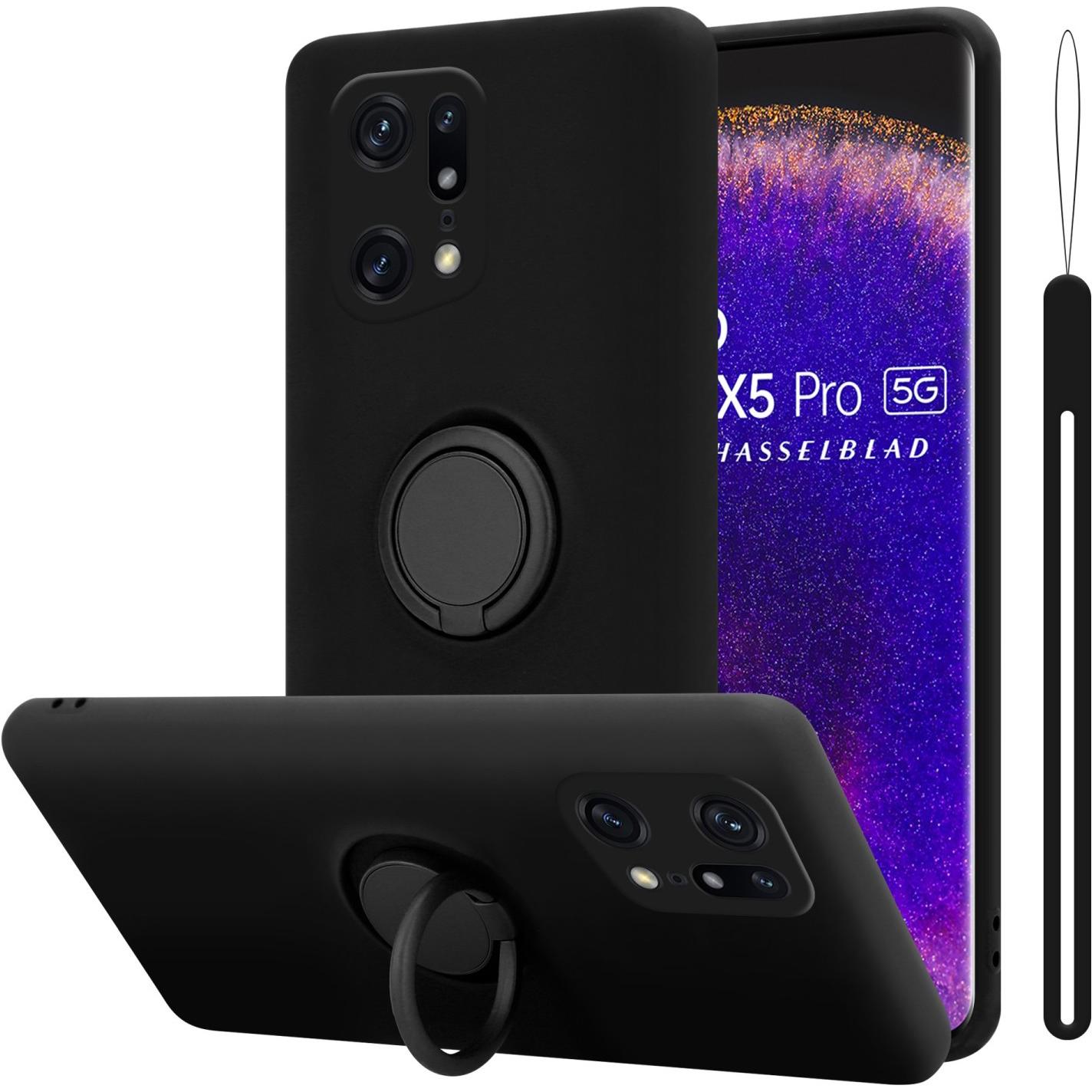 Cadorabo TPU Liquid Ring Silicone Case Hülle für Oppo FIND X5 PRO (Oppo Find X5 Pro), Smartphone Hülle, Schwarz