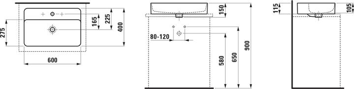 Image du produit Laufen VAL vasque, 3 trous pour robinet, avec trop-plein, 600x400mm, H812285 (400 mm, 600 mm)