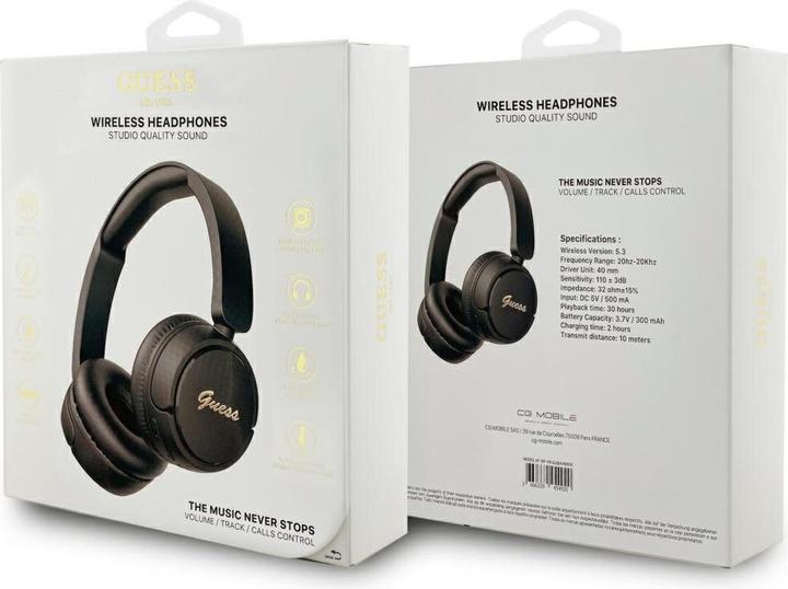 Actual product image Guess Headphones Bluetooth 5.3 Metal Logo Script black (30 h, Wireless)