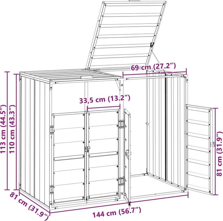 Immagine prodotto vidaXL Cassonetto per 2 bidoni antracite 144x81x113 cm acciaio