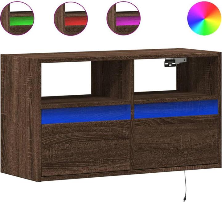 Image du produit vidaXL Armoire TV Armoire murale Lowboard Suspendu Éclairage LED Chêne brun