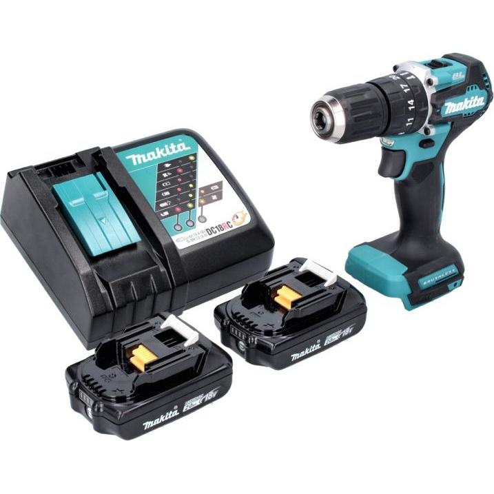 Thumbnail - Makita, Bohrmaschine + Akkuschrauber, DHP 487 RA Akku Schlagbohrschrauber 18 V 40 Nm Brushless + 2x Akku 2,0 Ah + Ladege...