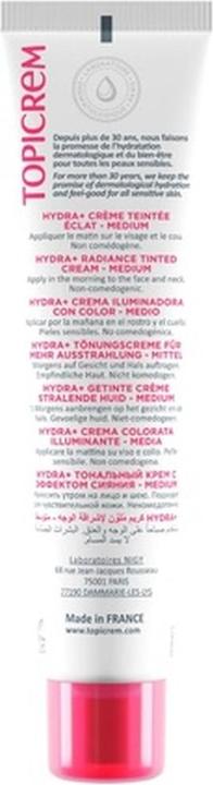 Image du produit Topicrem Crème tonifiante pour la peau SPF 50 Hydra+ (Crème teintée éclat) 40 ml - Teinte : Medium (Crème pour le corps, 40 ml)