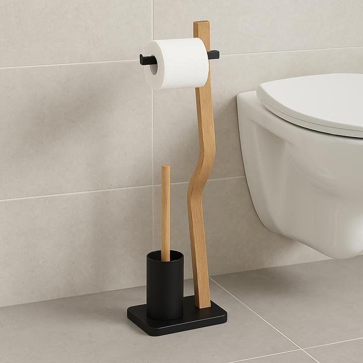 Produktbild Relaxdays - WC Garnitur Holz & Metall, Schwarz/Hellbraun, 78,5 x 23 x 18 cm