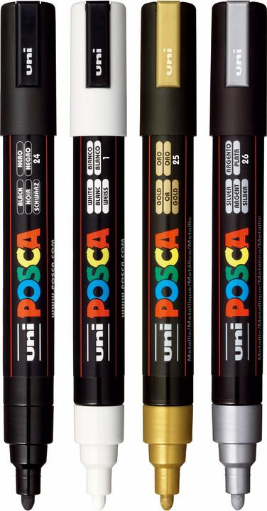 Productafbeelding Posca Merk PC-5M ronde punt (Zilver, Wit, Zwart, Goud, 2.50 mm, 4 x)