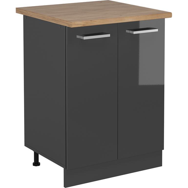 Vicco, Regal, Küchenunterschrank R-Line, Anthrazit Hochglanz/Anthrazit, 60 cm, AP Eiche