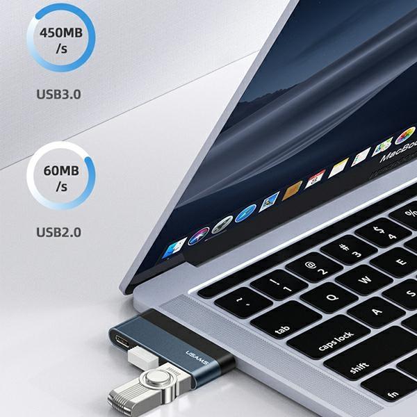 Produktbild Usams Adapter HUB USB 2.0USB 3.0USB-C szarygrey SJ490HUB01 US-SJ490 (USB-C, 4 Ports)