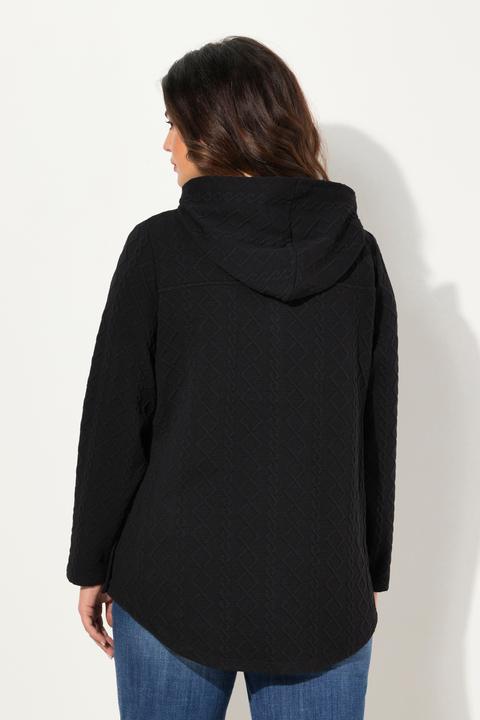 Image du produit Ulla Popken Veste à capuche, motif torsadé et boutons-pression. Dos plus long. (62)