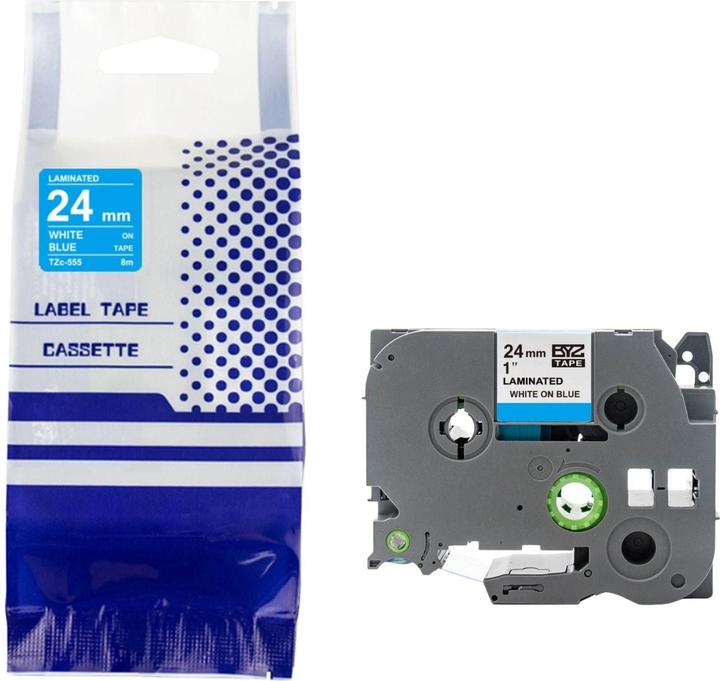 Hermex Alternatives Etikettenband zu Brother TZe-555 Beschriftungsband (2.40 cm, Blue, White)