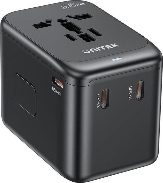 Actual product image Unitek riad EU/US/UK/AUS PD 65 watt travel charger (65 W, 4 ports)