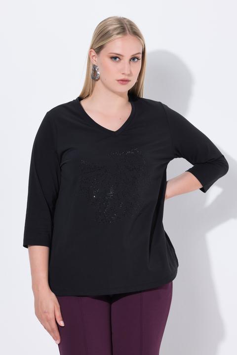 Produktbild Ulla Popken Shirt, Ziersteine, Classic, V-Ausschnitt, 3/4-Arm (54)