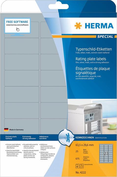 Produktbild HERMA Typenschild Etiketten A4