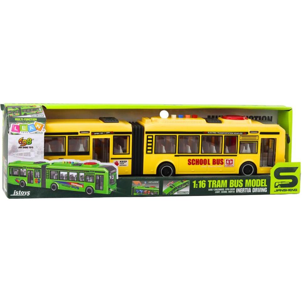 Lean Toys Gelenk-Schulbus, Türen öffnen, Licht, Geräusche, Gelb, 1:16